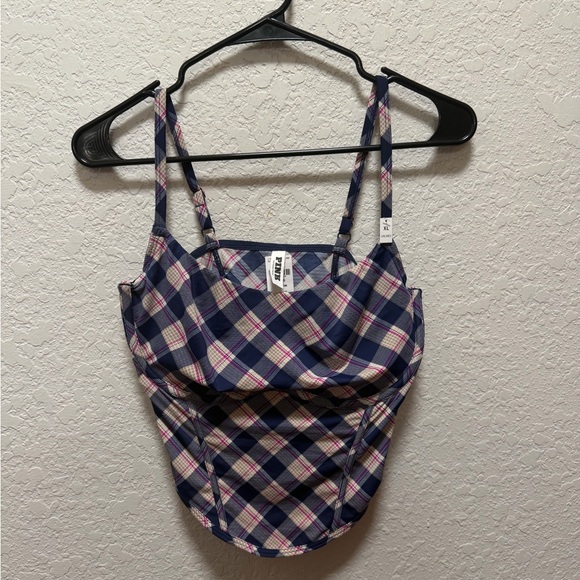 PINK Victoria's Secret Other - Victoria's Secret PINK | The Cinched Micro Corset Top Size XL Navy Plaid Print